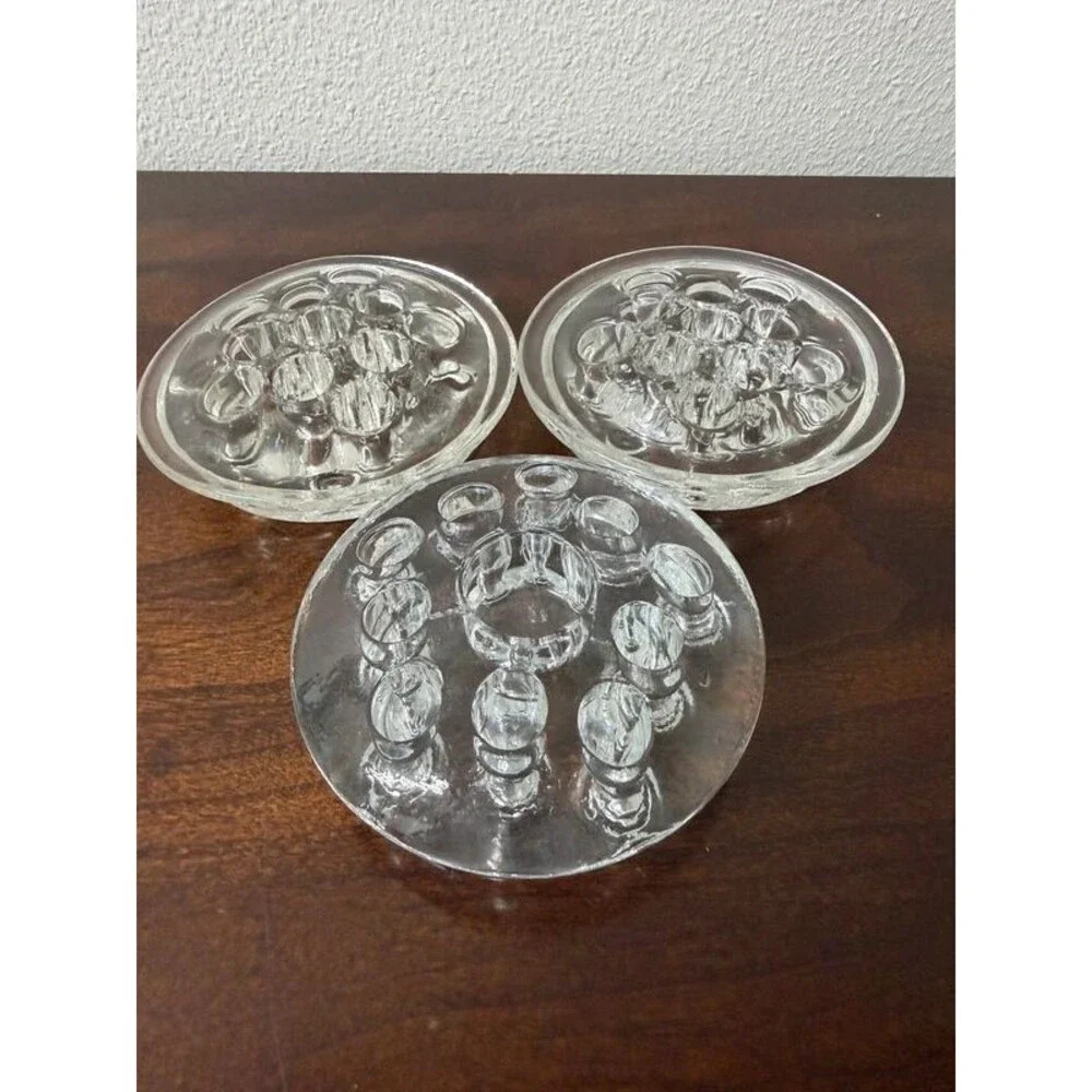 Set of 3 Vintage Clear Glass Flower Frogs Floral Arrangers